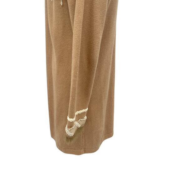 Storybook Knits Pearl Beaded Fur Trimmed Cardigan Sweater Tan Camel Size Small - Picture 8 of 14